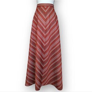 Vintage Edgar-Barrie Jacquard Boho Cottagecore Rust Orange Maxi Skirt Size 28 M